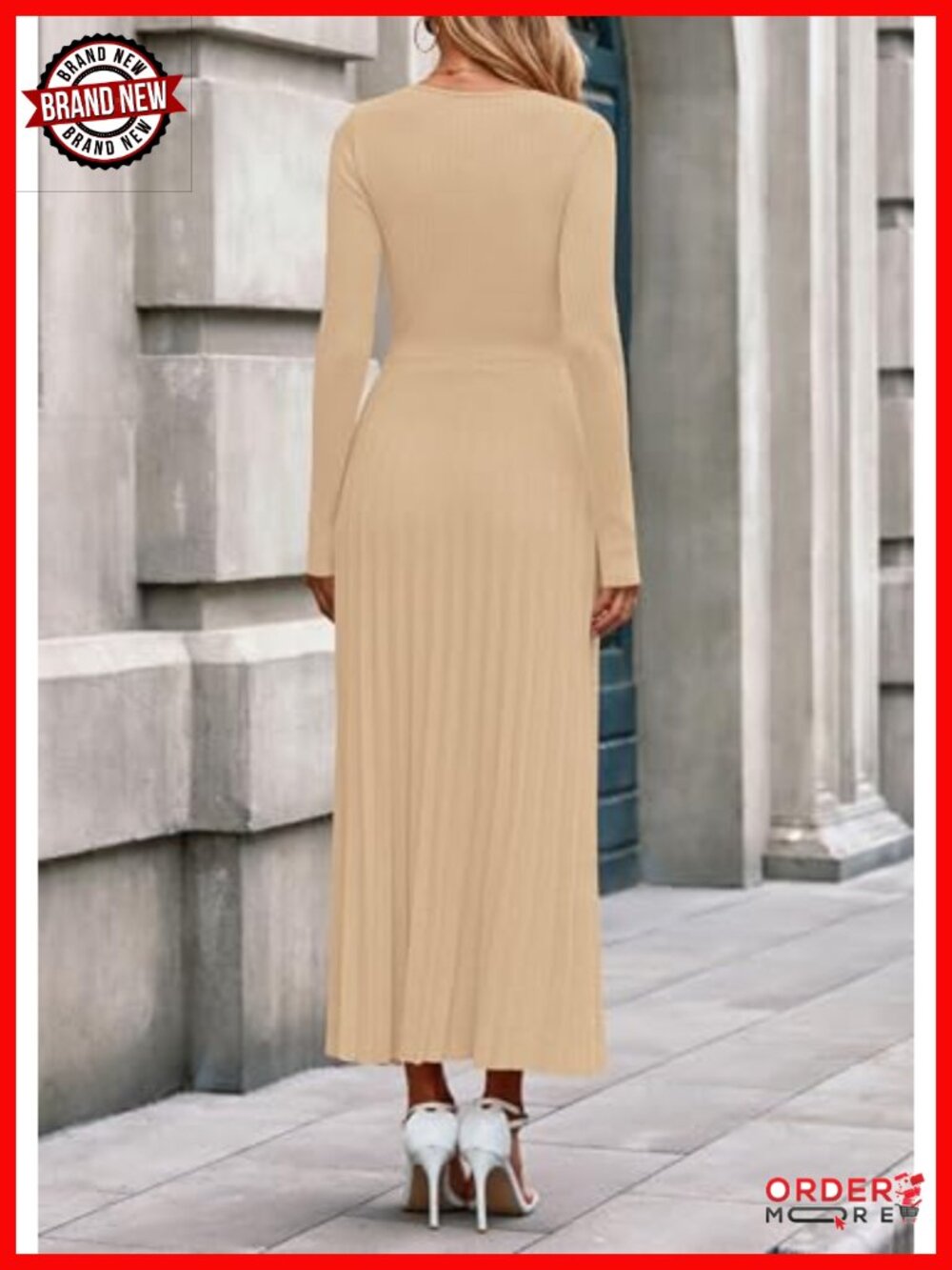 PRETTYGARDEN Sweater Dress Long Sleeve V-Neck Maxi Pleated Fit & Flare - Picture 4 of 6